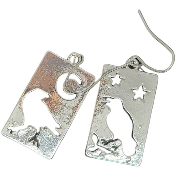 Silver High Polished Crow Raven Moon cut out Drop Dangle Earrings - Picture 1 of 6